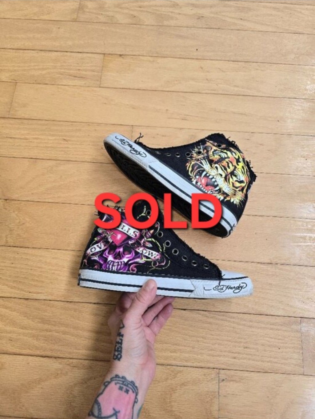 Vintage Y2k | Ed Hardy 'Love Kills Slowly' Black Grunge Sneakers | Wms 5